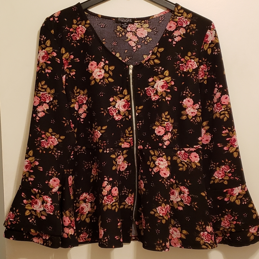 Floral Black Peplum Blouse (Rouge Collection)